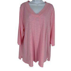 Quacker Factory Mini Pearls V-Neck 3/4 Sleeve Swing Top Women's Size 1X